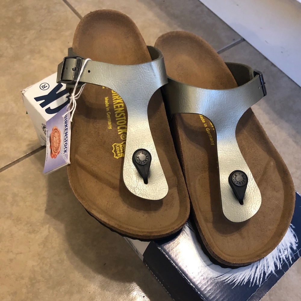 NWT BIRKENSTOCK GIZEH SANDAL METALLIC TITANIUM